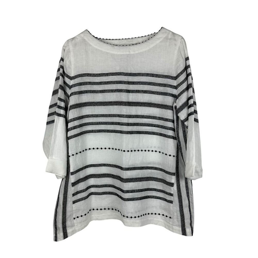 J. Jill Love Linen White and Black Tunic Top size Medium